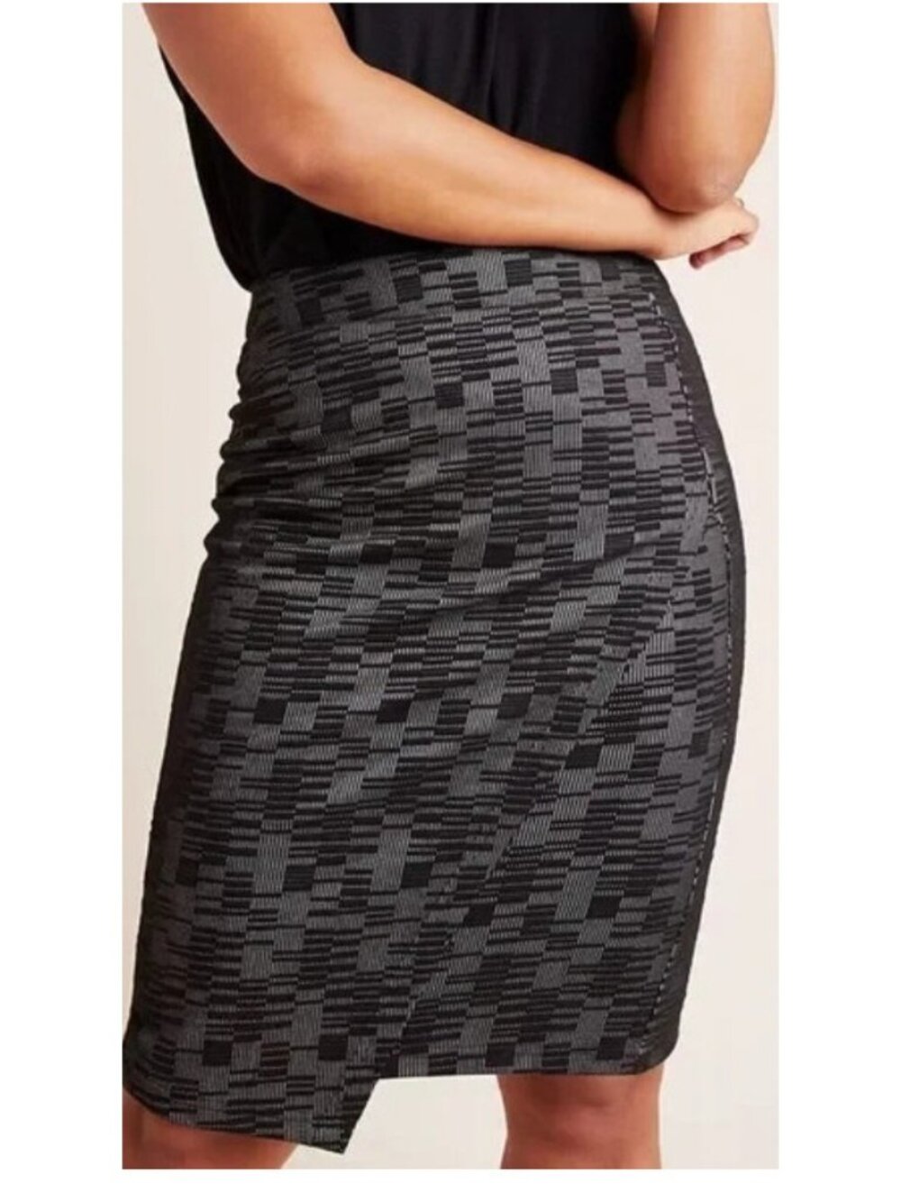 Anthropologie Maeve Bobbie‎ Pencil Skirt Womens XS Black Faux Wrap